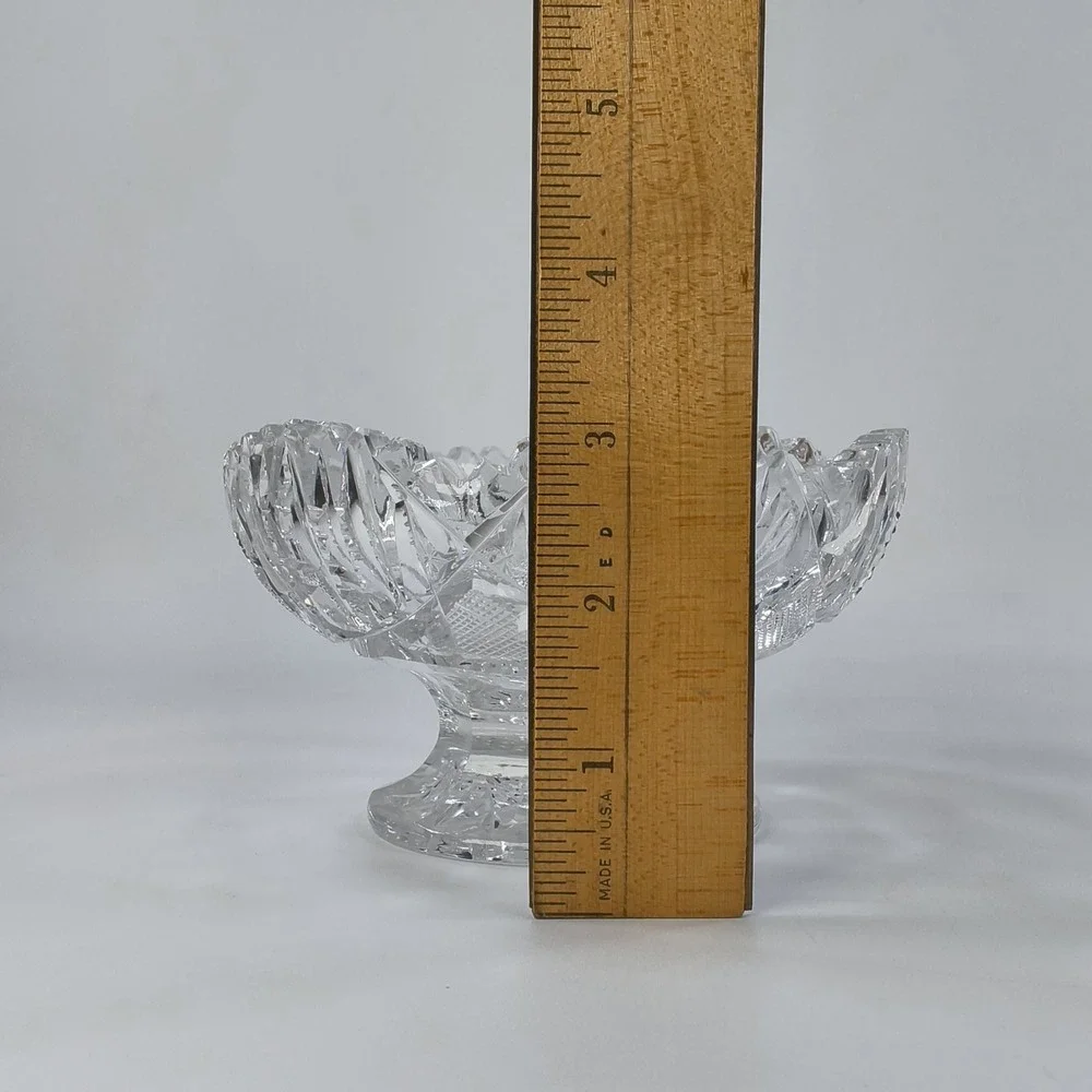 Vtg American Cut Glass Pedestal Bowl Pinwheel Starburst Sawtooth Footed Crystal